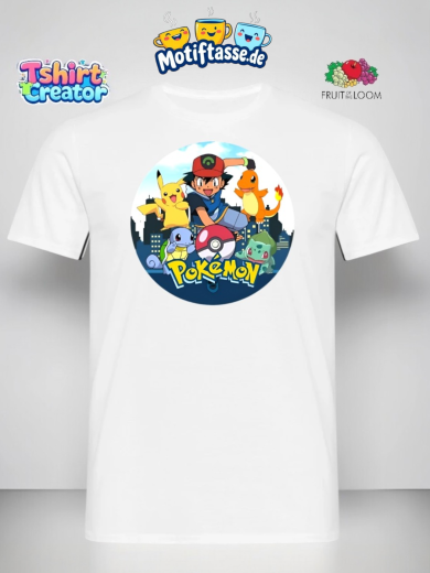 Pokémon T-Shirt – Ash & Starter Pokémon im City-Design