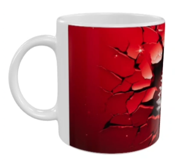 Weihnachts-Keramik-Tasse – Rotes Crack-Design (330 ml)
