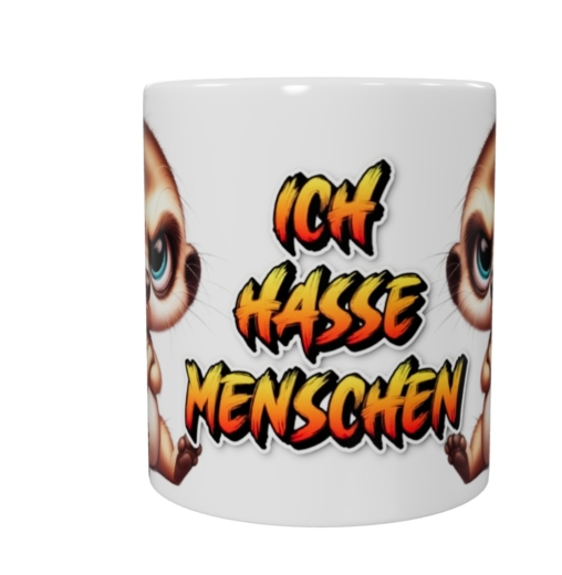 Grimmiges Erdmännchen Tasse – „Ich hasse Menschen“ (330 ml)