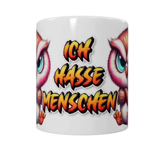 Freche Eulen Keramik-Tasse – „Ich hasse Menschen“ (330 ml)