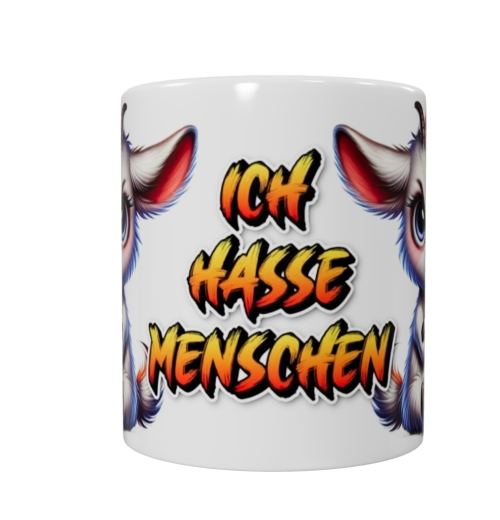 Grimmiges Ziegenbaby – „Ich hasse Menschen“ Keramik-Tasse (330 ml)