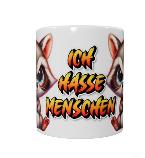 Frecher Waschbär – „Ich hasse Menschen“ Keramik-Tasse (330 ml)