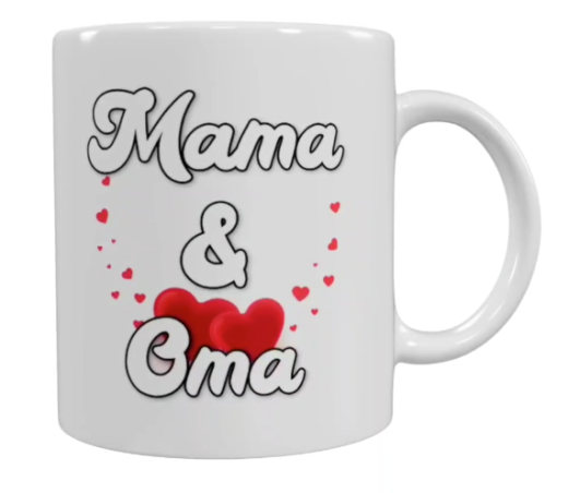 Mama & Oma Keramik-Tasse – „Ich habe 2 Titel“ (330 ml)