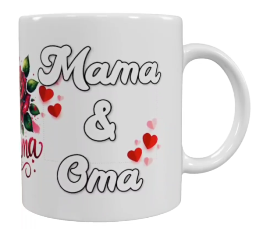 Ich habe 2 Titel – Mama & Oma Keramik-Tasse mit Rosenmotiv (330 ml)
