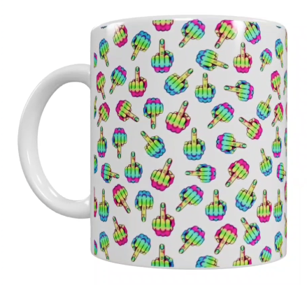 Regenbogen Mittelfinger Keramik-Tasse – Buntes Allover-Design (330 ml)