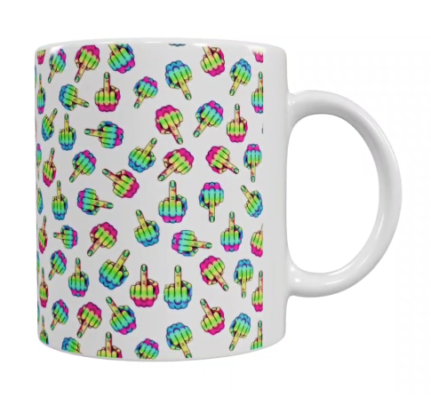 Regenbogen Mittelfinger Keramik-Tasse – Buntes Allover-Design (330 ml)