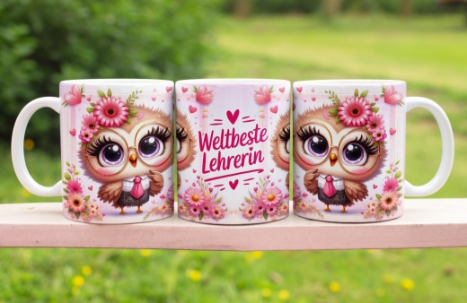 Weltbeste Lehrerin Keramik-Tasse mit süßem Eulenmotiv – 330 ml