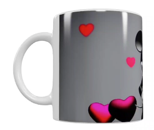 Mickey Mouse Keramik-Tasse – Grau mit Herzmotiven (330 ml)