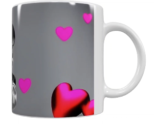 Mickey Mouse Keramik-Tasse – Grau mit Herzmotiven (330 ml)