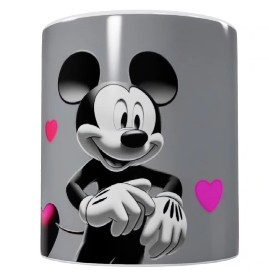 Mickey Mouse Keramik-Tasse – Grau mit Herzmotiven (330 ml)