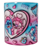 Stitch Valentinstag Keramik-Tasse – Rosa und Blau (330 ml)