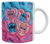 Stitch Valentinstag Keramik-Tasse – Rosa und Blau (330 ml)
