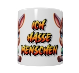 Frecher Esel mit Attitüde – „Ich hasse Menschen“ Keramik-Tasse (330 ml)