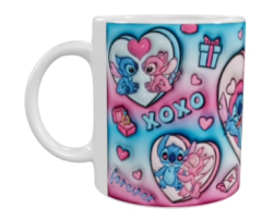 Stitch Valentinstag Keramik-Tasse – Rosa und Blau (330 ml)