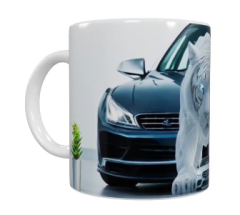 Auto Keramik-Tasse – Schwarz mit Tigerdesign (330 ml)