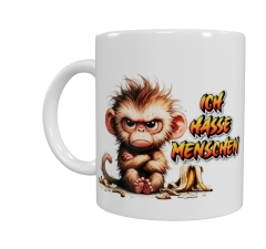 Wütender Affe Keramik-Tasse – „ICH HASSE MENSCHEN“ (330 ml)