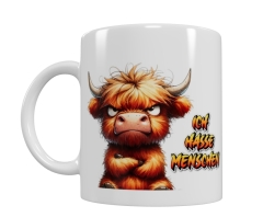 Grimmiger Highland-Kuh Keramik-Tasse – „ICH HASSE MENSCHEN“ (330 ml)