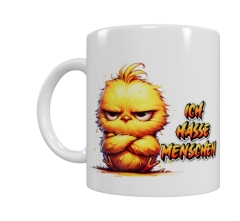 Grummel-Küken Keramik-Tasse – „Ich hasse Menschen“ (330 ml)