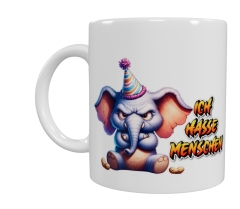 Grimmiger Party-Elefant Keramik-Tasse – „ICH HASSE MENSCHEN“ (330 ml)