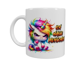 Wütendes Regenbogen-Einhorn – „ICH HASSE MENSCHEN“ Keramik-Tasse (330 ml)