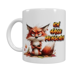 Grimmiger Fuchs Keramik-Tasse – „ICH HASSE MENSCHEN“ (330 ml)