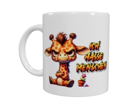 Grumpy Giraffe Keramik-Tasse – „ICH HASSE MENSCHEN“ (330 ml)