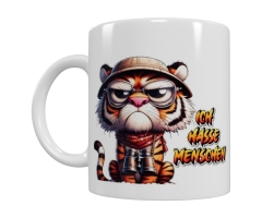 Grimmiger Tiger Keramik-Tasse – „ICH HASSE MENSCHEN“ (330 ml)