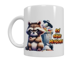 Grummeliger Waschbär Keramik-Tasse – „ICH HASSE MENSCHEN“ (330 ml)