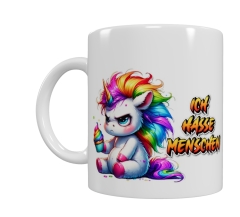 Freches Regenbogen-Einhorn Keramik-Tasse – „ICH HASSE MENSCHEN“ (330 ml)
