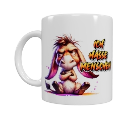 Grummeliger Esel Keramik-Tasse – „ICH HASSE MENSCHEN“ (330 ml)