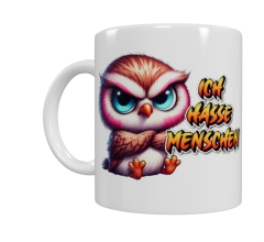 Wütende Eule „Ich hasse Menschen“ – Keramik-Tasse (330 ml)