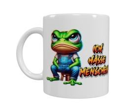 Grimmiger Frosch – „Ich hasse Menschen“ Keramik-Tasse (330 ml)