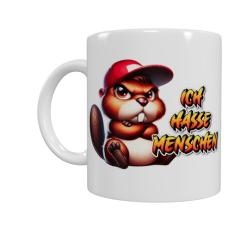 Frecher Biber Keramik-Tasse – „Ich hasse Menschen“ (330 ml)