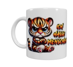 Frecher Tiger mit Attitüde – „Ich hasse Menschen“ Keramik-Tasse (330 ml)