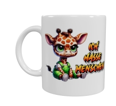 Grimmige Giraffe Keramik-Tasse – „Ich hasse Menschen“ (330 ml)