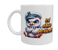 Frecher Möwen-Look – „Ich hasse Menschen“ Keramik-Tasse (330 ml)