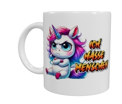 Wütendes Einhorn Keramik-Tasse – „ICH HASSE MENSCHEN“ (330 ml)