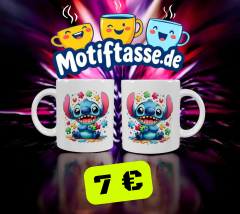 Keramik-Tasse – Niedlicher blauer Stich mit Puzzle-Motiv (330 ml)