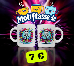 Keramik-Tasse mit Skelett-Motiv & buntem Puzzle-Design (330 ml)