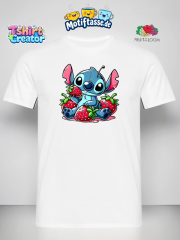 Stitch mit Erdbeeren – Süßes Cartoon T-Shirt Motiv