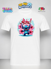 Aloha Stitch T-Shirt – Fröhliches Hawaii-Motiv mit Blumen