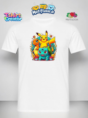 Pokémon Trio T-Shirt – Pikachu, Glumanda & Bisasam in Action