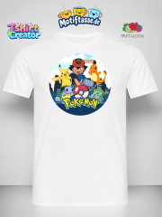 Pokémon T-Shirt – Ash & Starter Pokémon im City-Design