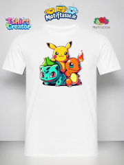 Pokémon Trio T-Shirt – Pikachu, Glumanda & Bisasam Motiv