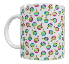 Regenbogen Mittelfinger Keramik-Tasse – Buntes Allover-Design (330 ml)